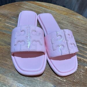 Pink Slide Sandals with Embossed Logo